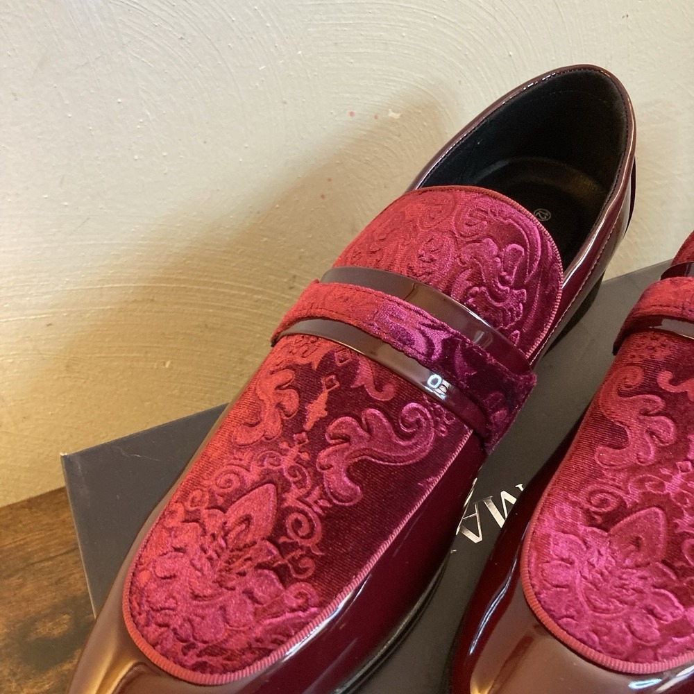 Bruno Marc Mens Sz 12 Tuxedo Loafers Red Velvet Slip-on Dress Shoe Fashion Prom - Picture 8 of 13